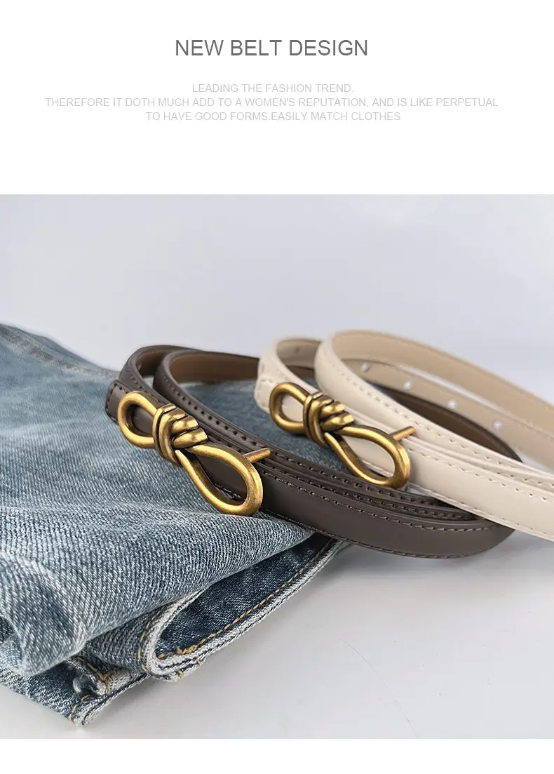 Women's Vintage Leather Belt with Gold Buckle — feature 14