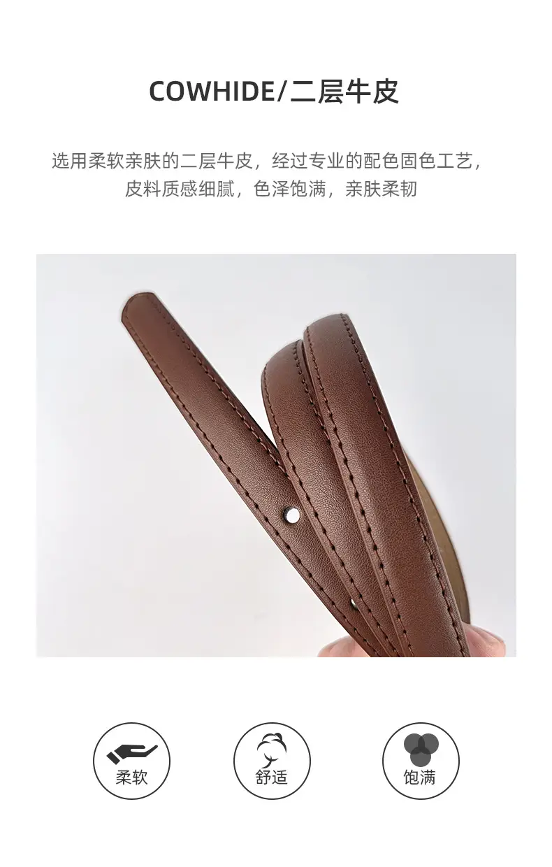 Women's Vintage Leather Belt with Gold Buckle — feature 6