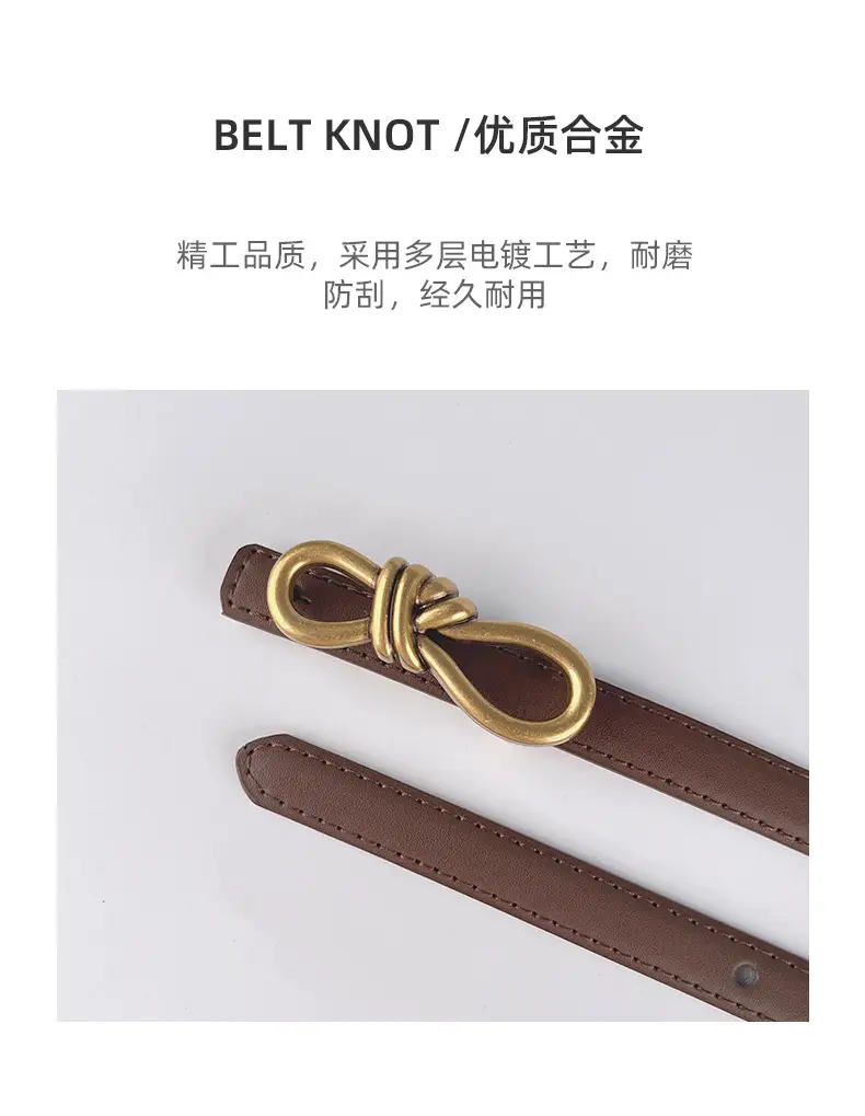 Women's Vintage Leather Belt with Gold Buckle — feature 7