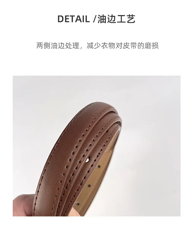Women's Vintage Leather Belt with Gold Buckle — feature 8