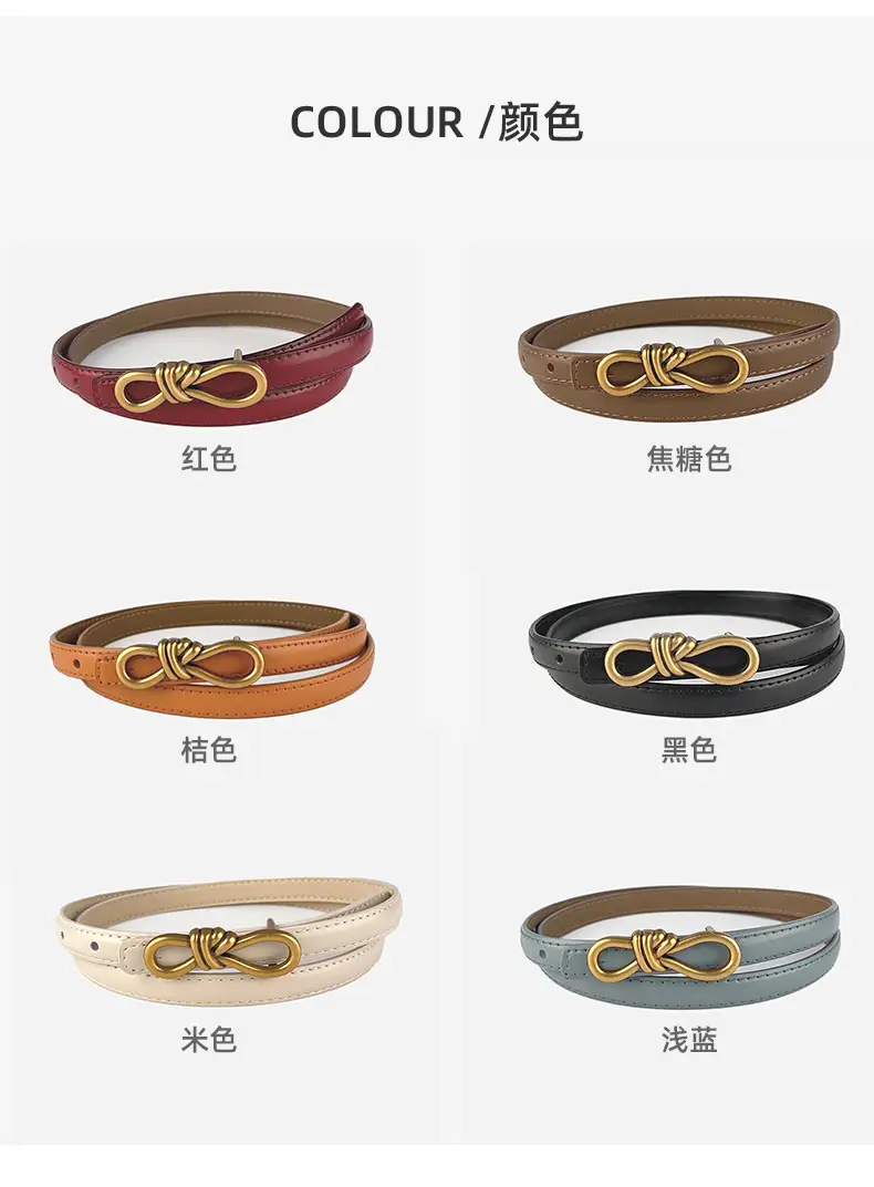 Women's Vintage Leather Belt with Gold Buckle — feature 9