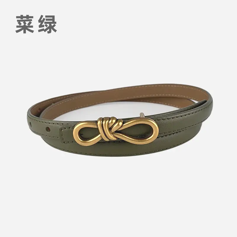 Women's Vintage Leather Belt with Gold Buckle - Image 10