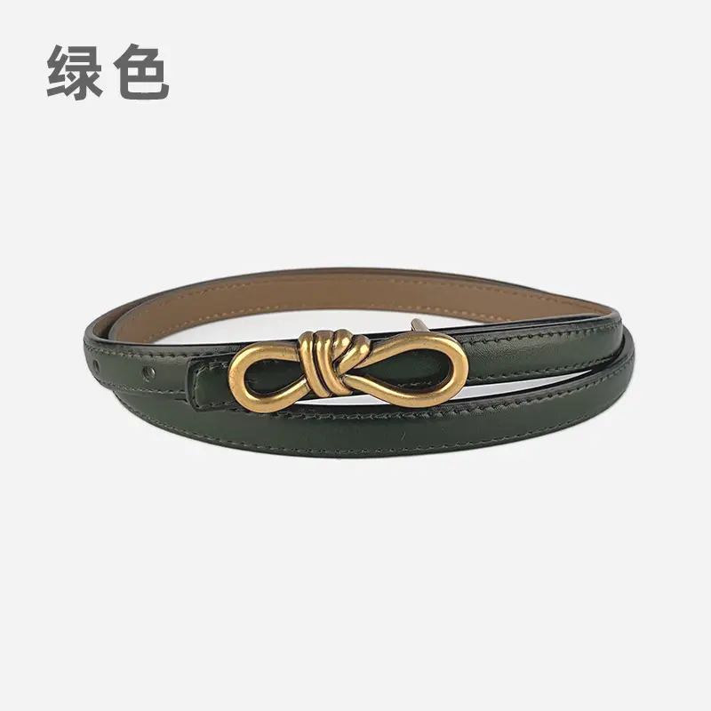 Women's Vintage Leather Belt with Gold Buckle - Image 11