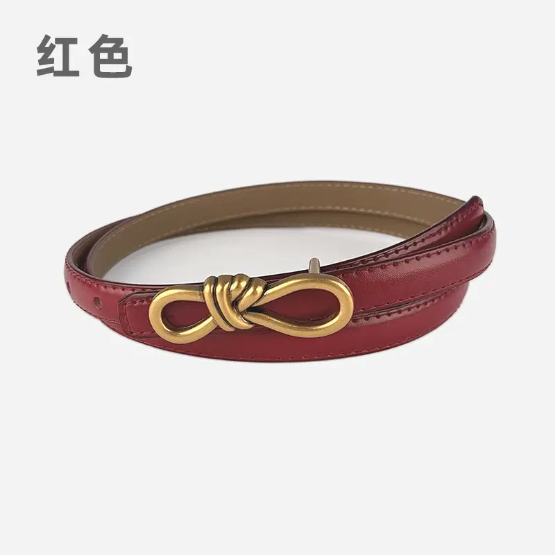 Women's Vintage Leather Belt with Gold Buckle - Image 12