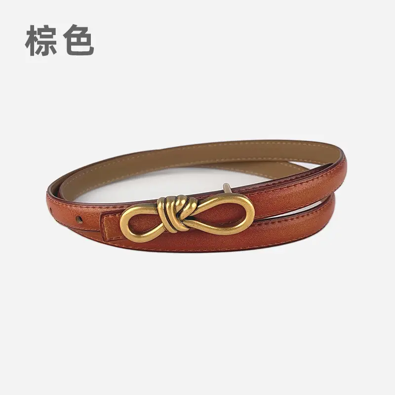 Women's Vintage Leather Belt with Gold Buckle - Image 14