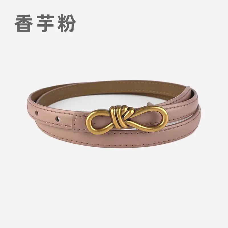 Women's Vintage Leather Belt with Gold Buckle - Image 15