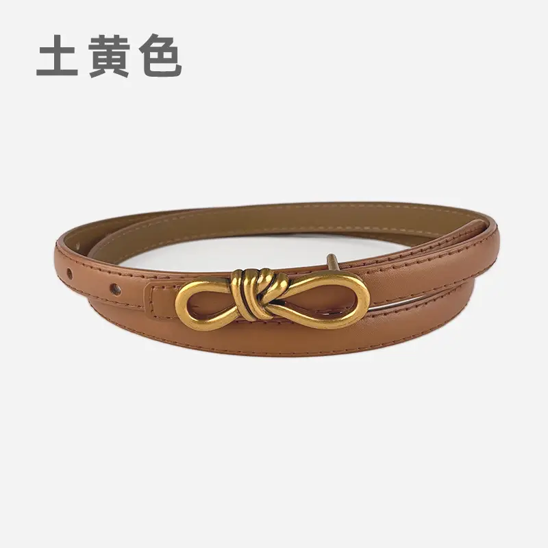 Women's Vintage Leather Belt with Gold Buckle - Image 18