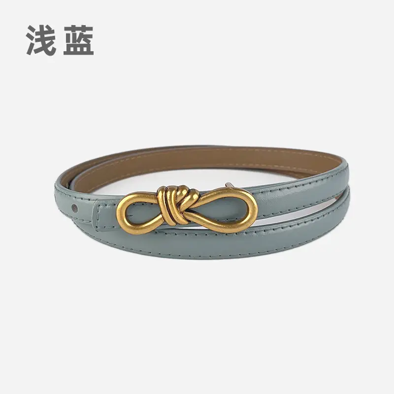 Women's Vintage Leather Belt with Gold Buckle - Image 19
