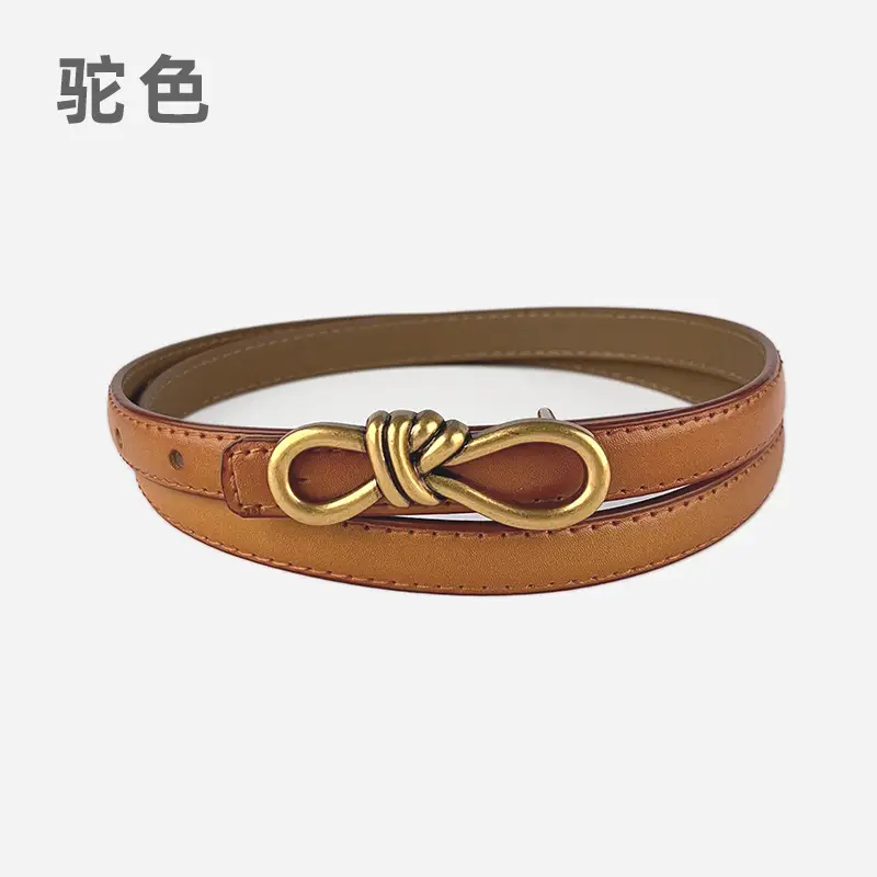 Women's Vintage Leather Belt with Gold Buckle - Image 2