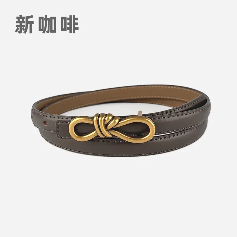 Women's Vintage Leather Belt with Gold Buckle - Image 23