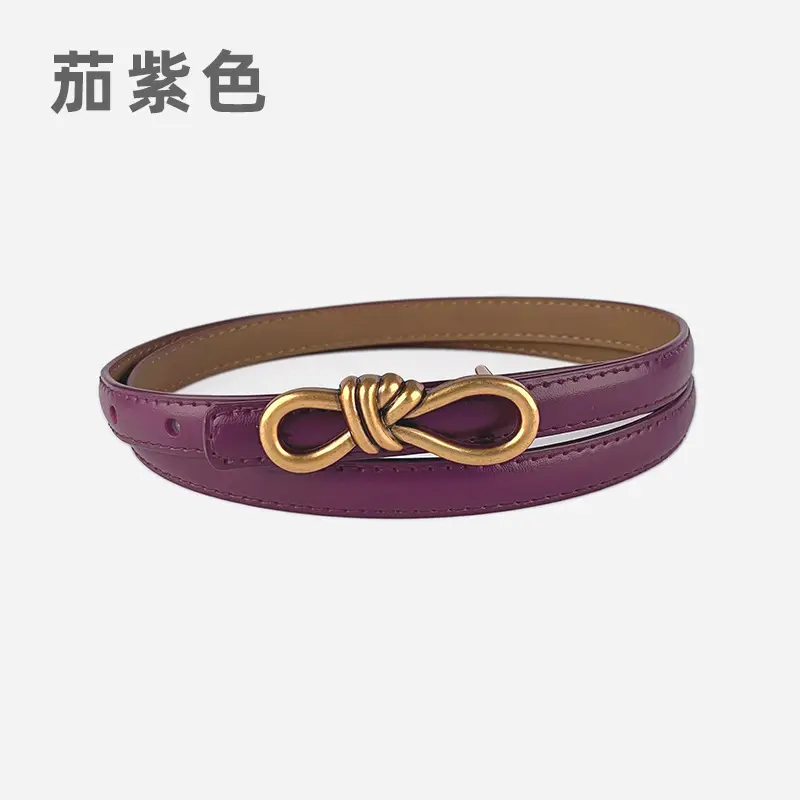 Women's Vintage Leather Belt with Gold Buckle - Image 24