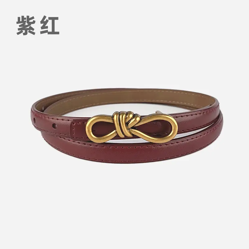 Women's Vintage Leather Belt with Gold Buckle - Image 26