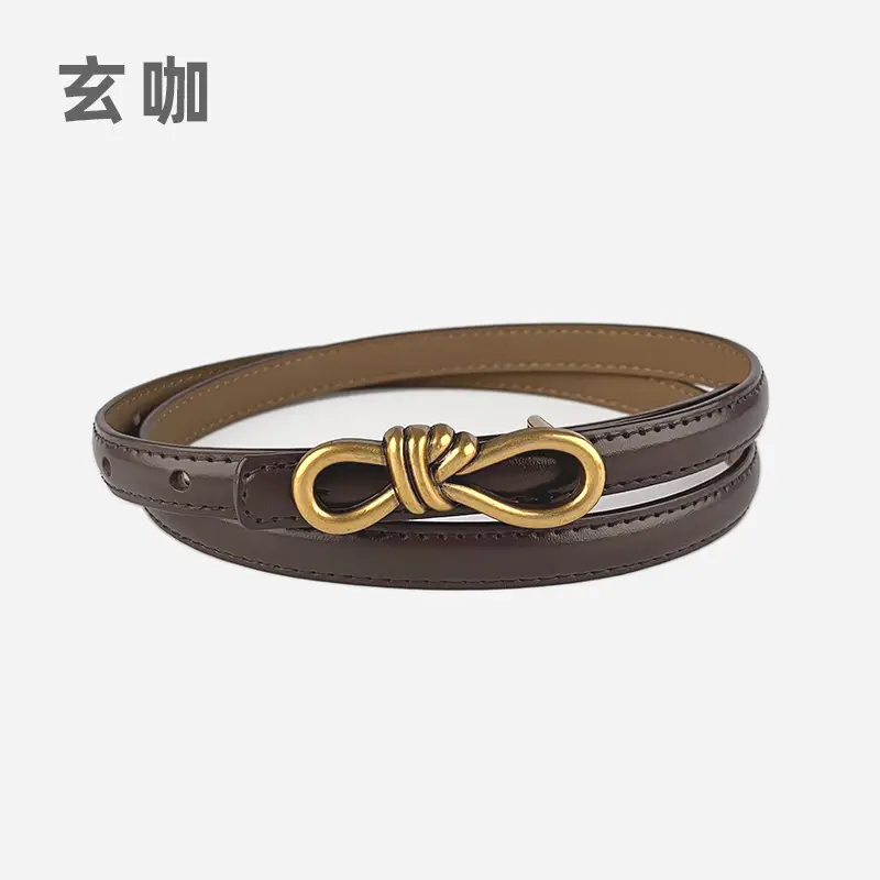 Women's Vintage Leather Belt with Gold Buckle - Image 27