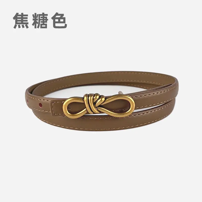 Women's Vintage Leather Belt with Gold Buckle - Image 3