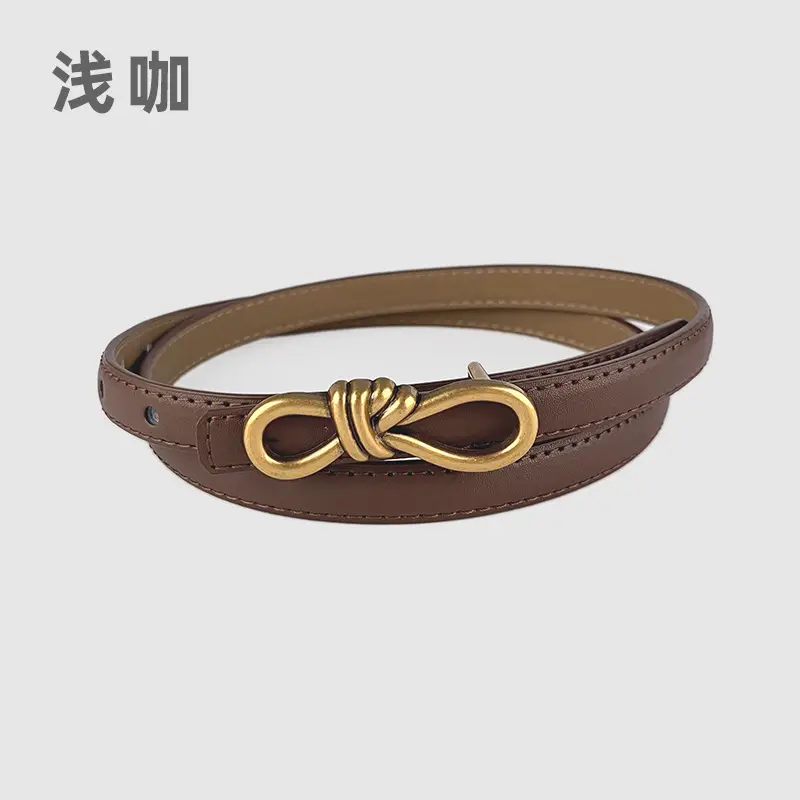 Women's Vintage Leather Belt with Gold Buckle - Image 4