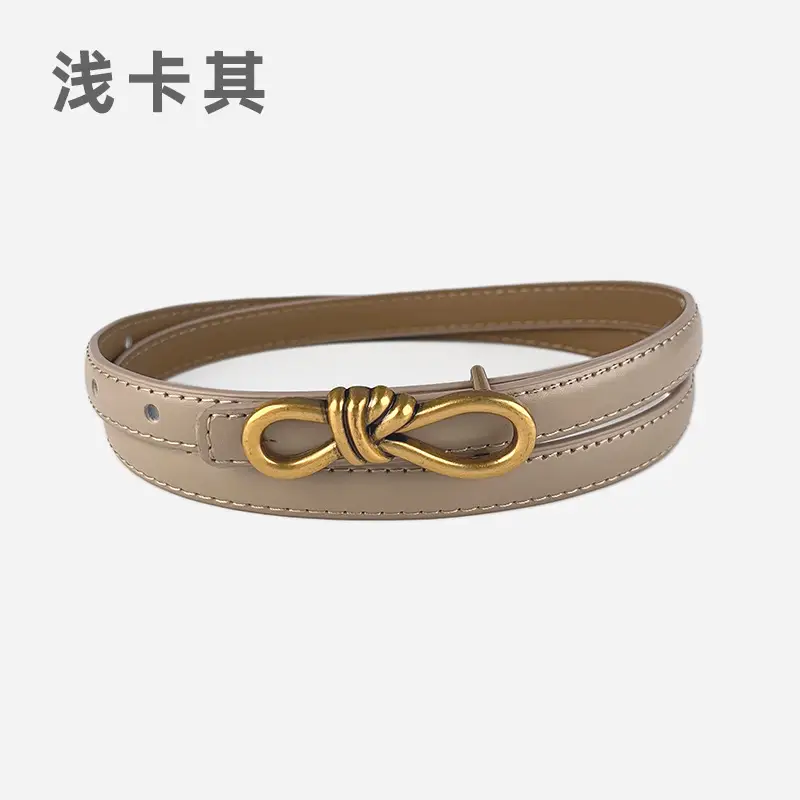 Women's Vintage Leather Belt with Gold Buckle - Image 5