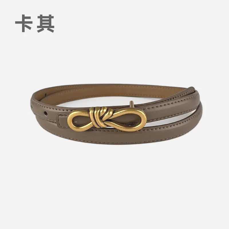 Women's Vintage Leather Belt with Gold Buckle - Image 6