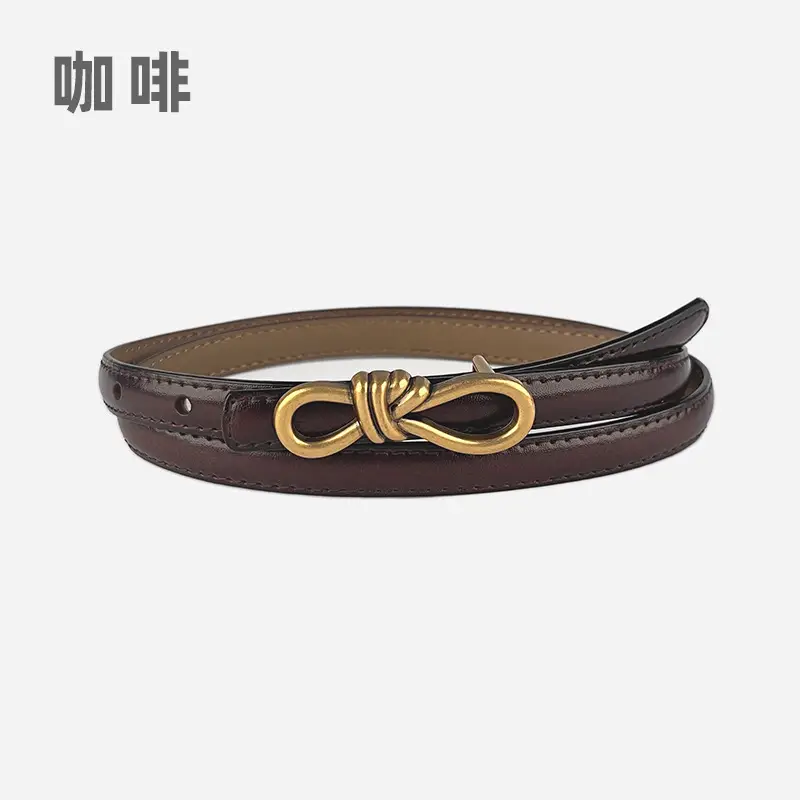 Women's Vintage Leather Belt with Gold Buckle - Image 8