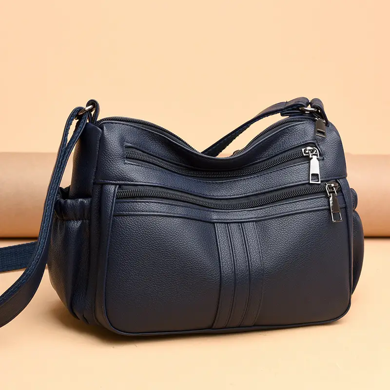 Black PU Leather Textured Crossbody Bag for Women