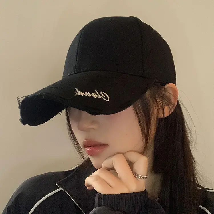 Women's Beige Embroidered Baseball Cap Wide Brim