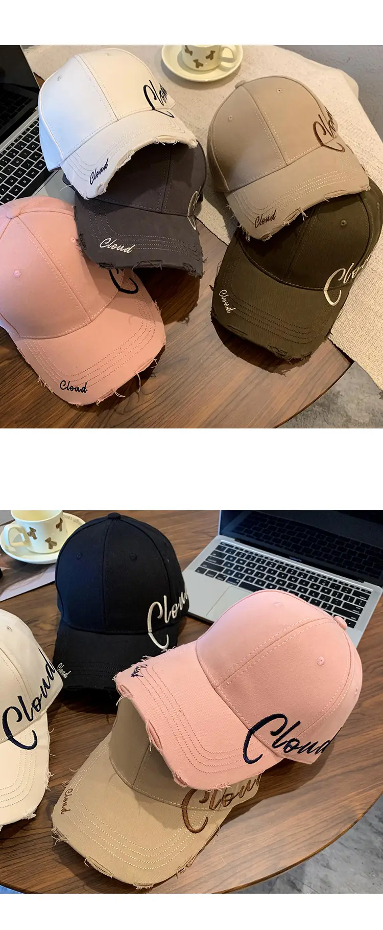 Women's Beige Embroidered Baseball Cap Wide Brim — feature 8