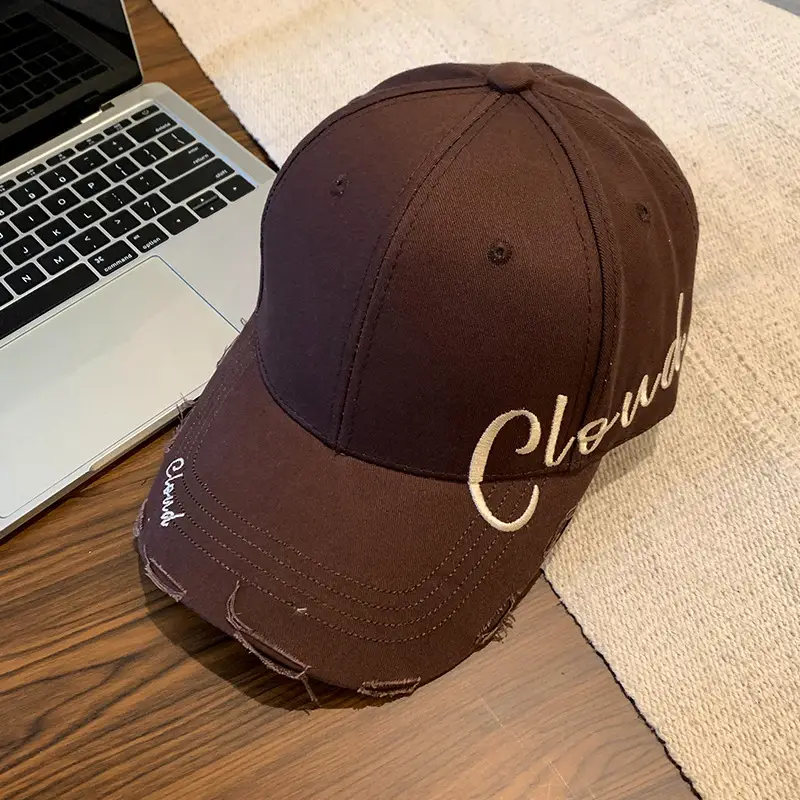 Women's Beige Embroidered Baseball Cap Wide Brim