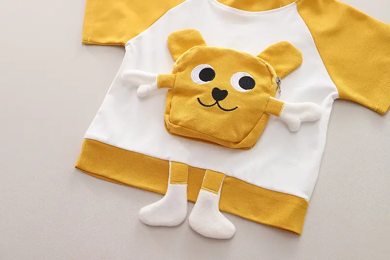 Cute Bear Print Blue Kids T-Shirt Shorts Set — feature 13