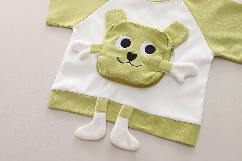 Cute Bear Print Blue Kids T-Shirt Shorts Set — feature 24