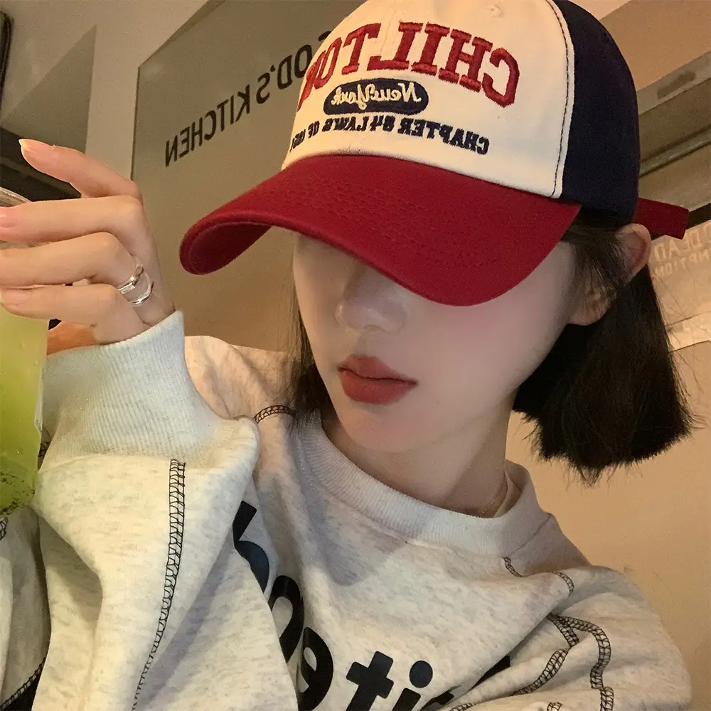 Women American Style Retro Letter Baseball Cap Wide Brim Big Face Cap - Image 9