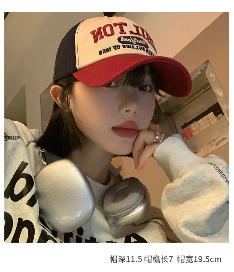Women American Style Retro Letter Baseball Cap Wide Brim Big Face Cap — feature 6