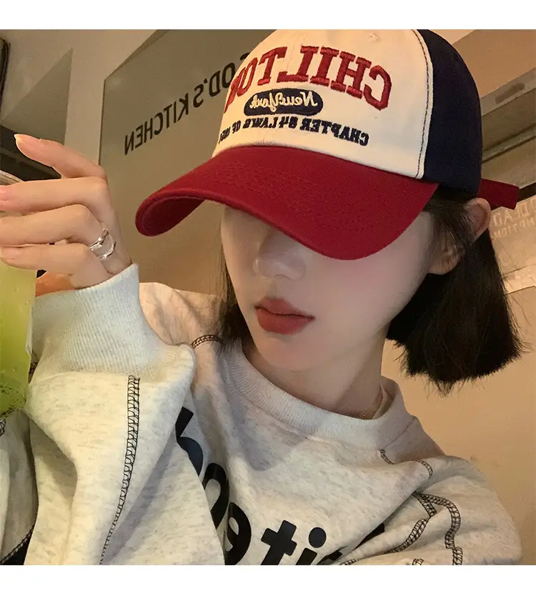 Women American Style Retro Letter Baseball Cap Wide Brim Big Face Cap — feature 7