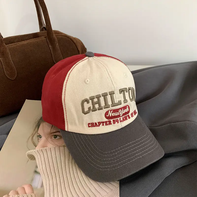 Women American Style Retro Letter Baseball Cap Wide Brim Big Face Cap - Image 6