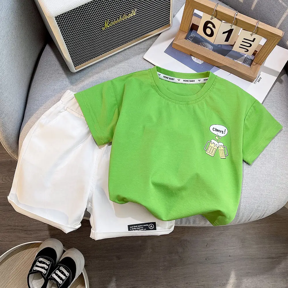 Boys Pure Cotton Green Short Sleeve T-Shirt Set 2026 - Image 2