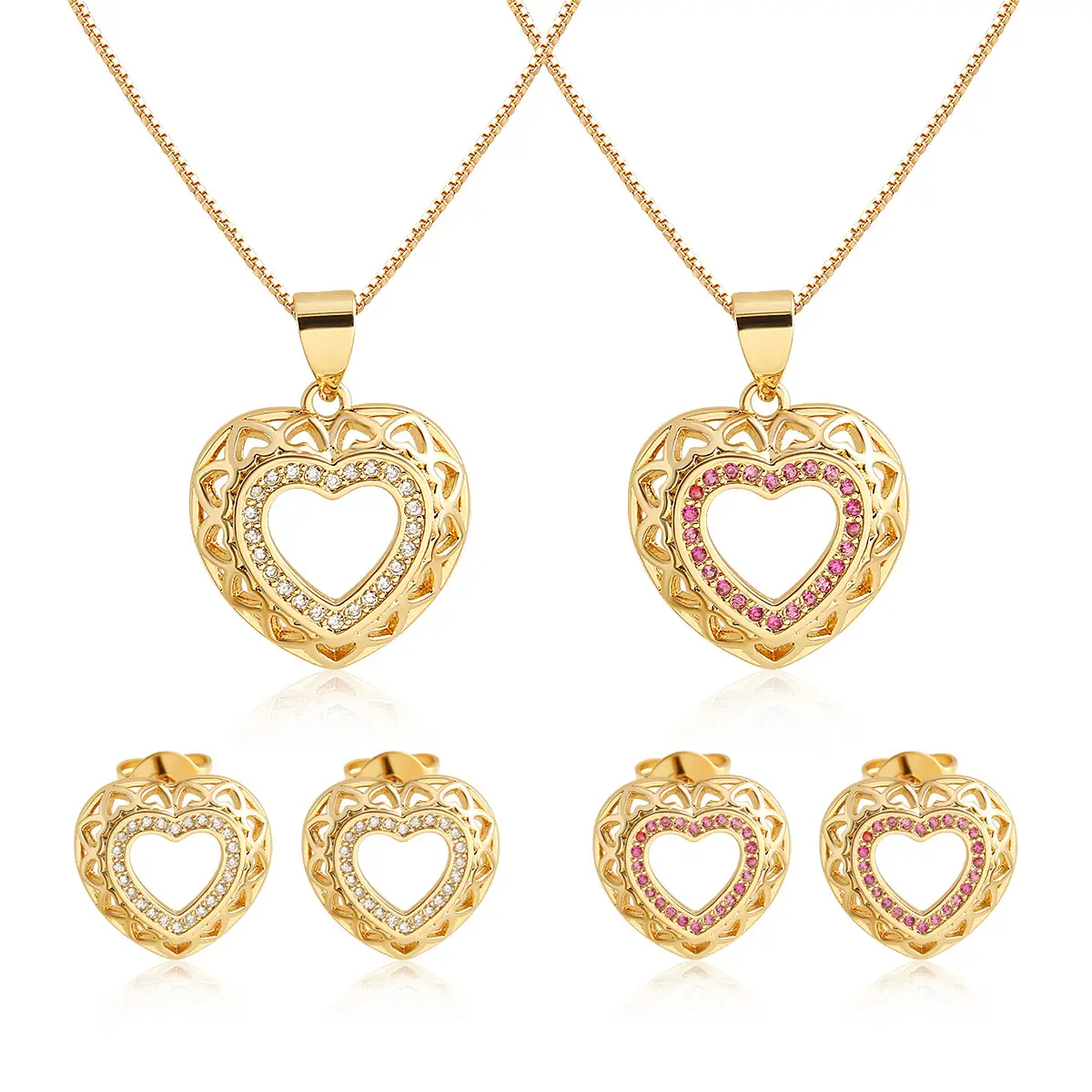 Gold Plated Heart Necklace & Earring Set for Women - Image 5