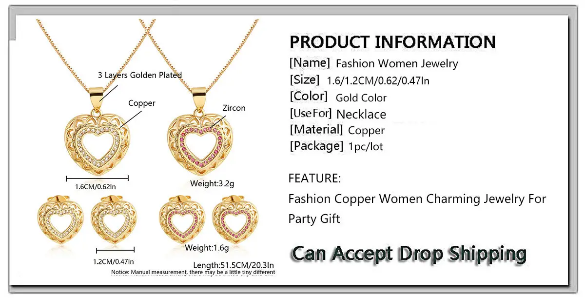 Gold Plated Heart Necklace & Earring Set for Women — feature 3
