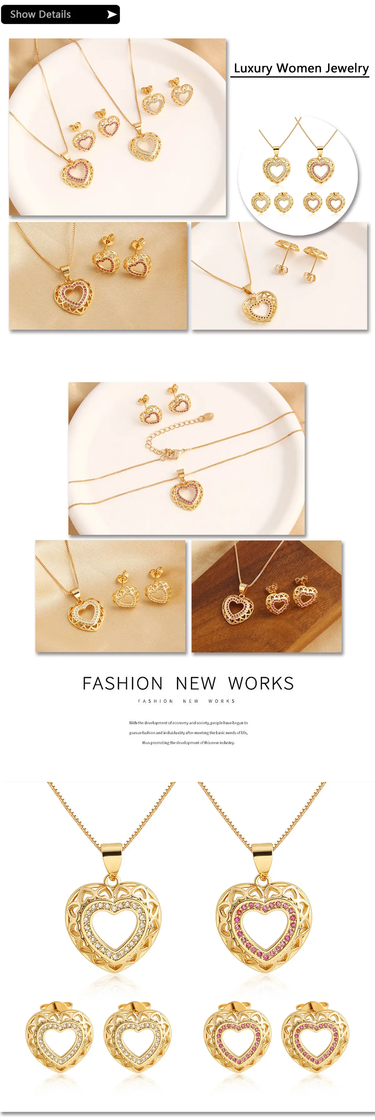 Gold Plated Heart Necklace & Earring Set for Women — feature 4