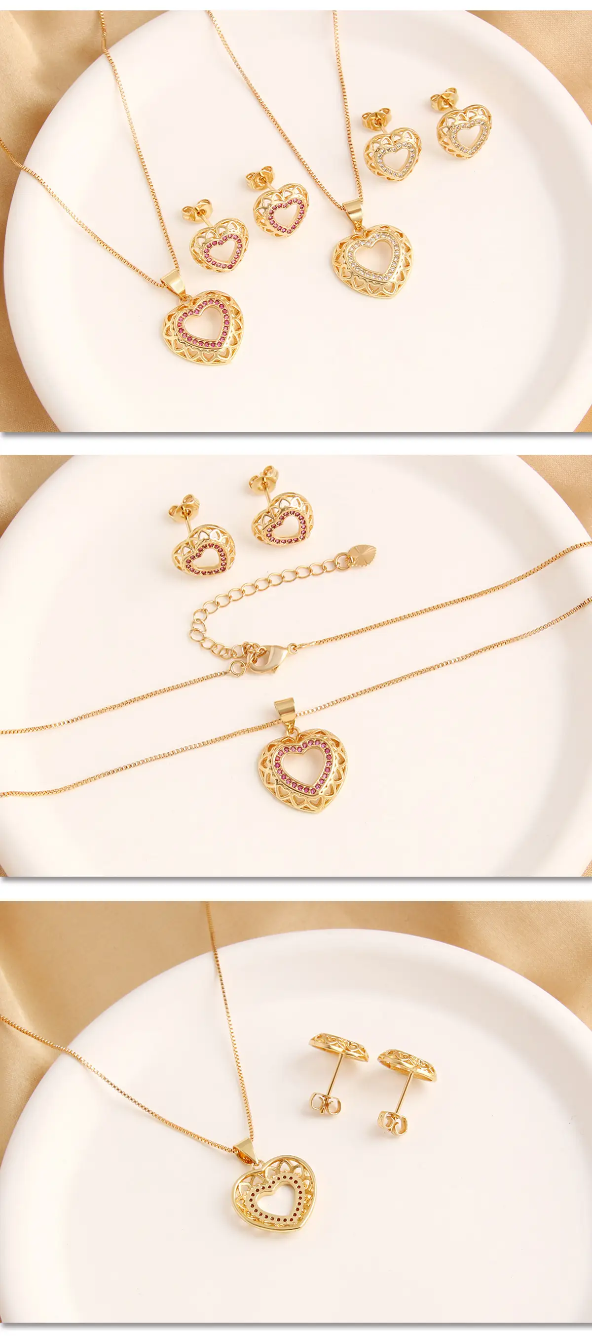 Gold Plated Heart Necklace & Earring Set for Women — feature 5