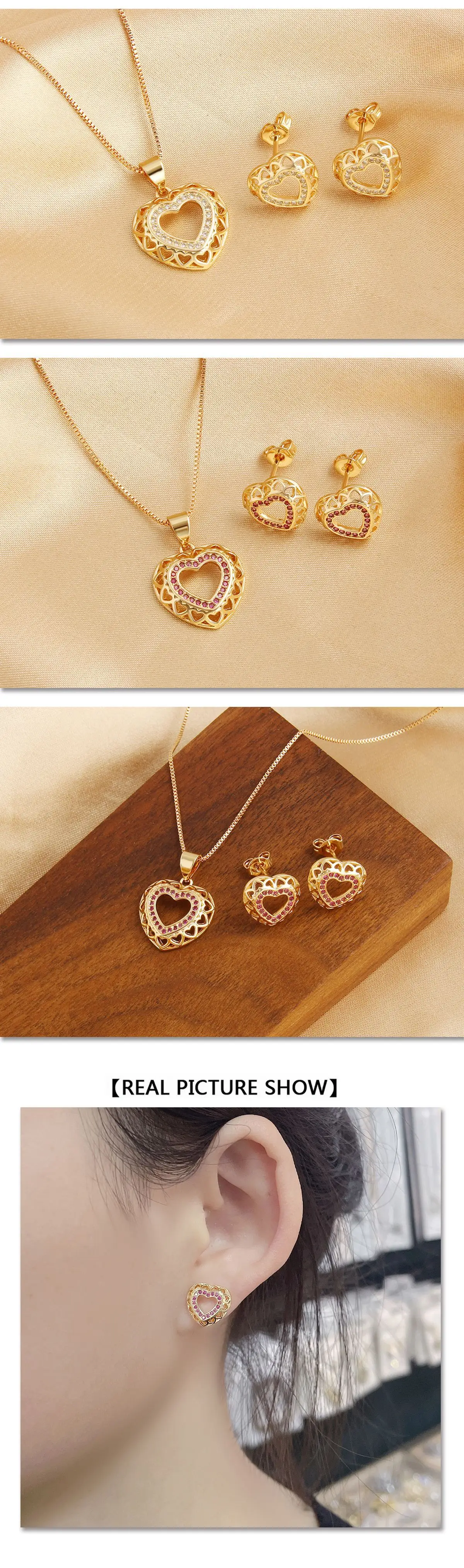 Gold Plated Heart Necklace & Earring Set for Women — feature 6