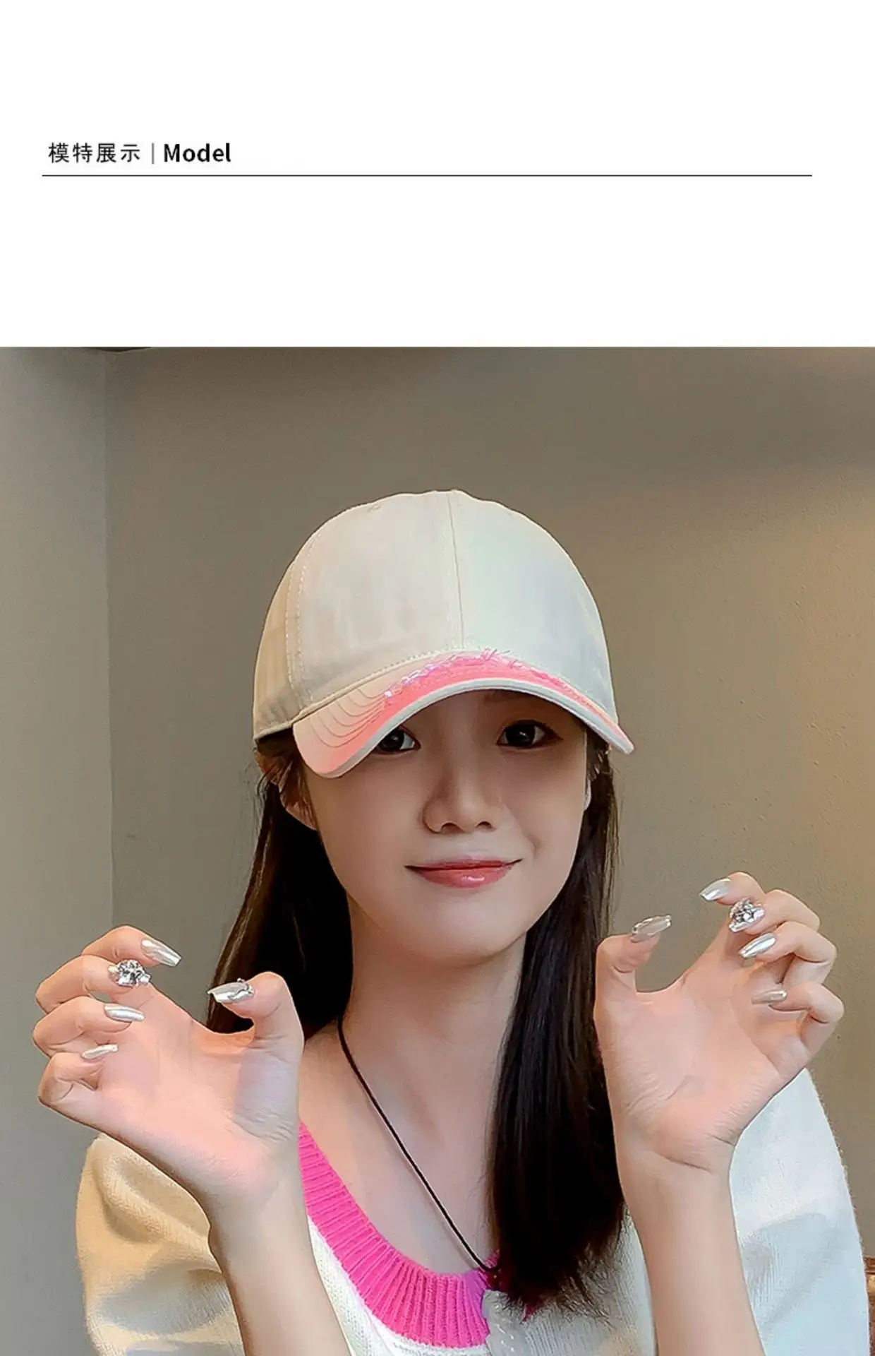 Women's Light Gray Baseball Cap with Wide Brim — feature 11
