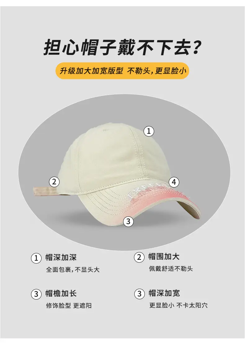 Women's Light Gray Baseball Cap with Wide Brim — feature 6