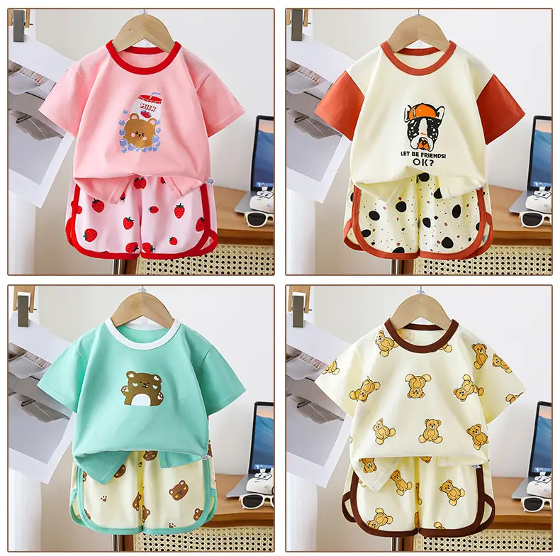 Kids Cotton Short Sleeve Baby Shorts Set Summer New Boys — feature 15