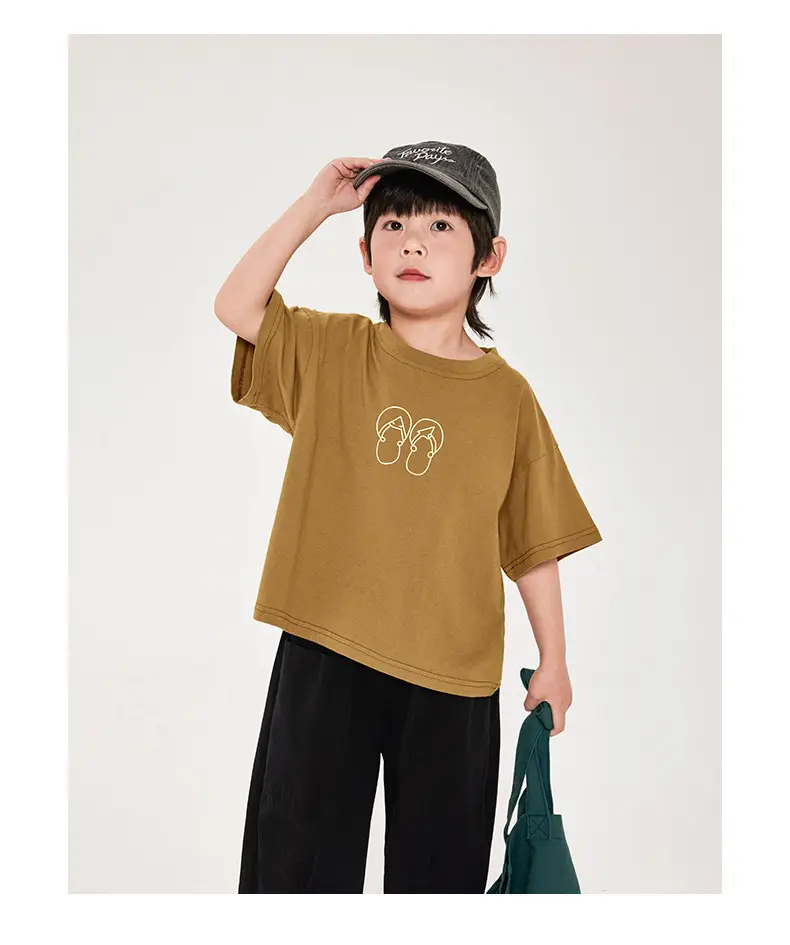 Boys T-Shirt Brown Print Cotton Shorts Set — feature 12