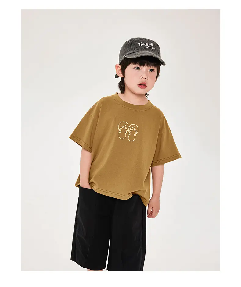 Boys T-Shirt Brown Print Cotton Shorts Set — feature 13