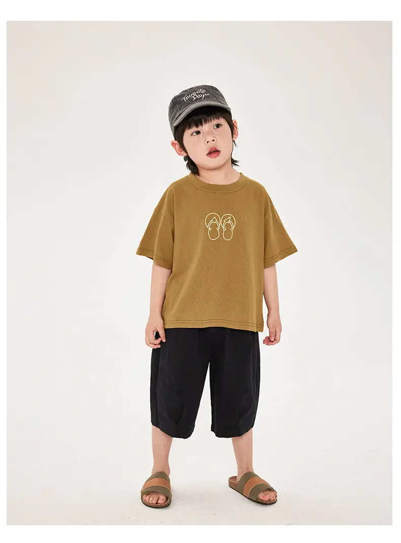 Boys T-Shirt Brown Print Cotton Shorts Set — feature 14