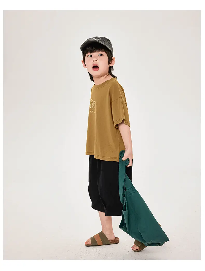 Boys T-Shirt Brown Print Cotton Shorts Set — feature 15