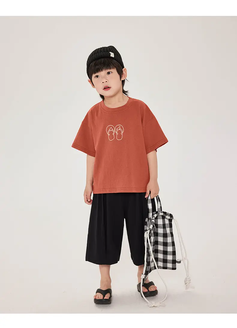Boys T-Shirt Brown Print Cotton Shorts Set — feature 16