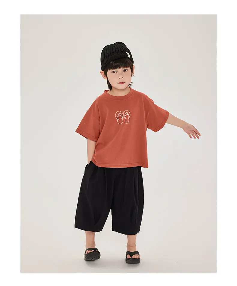 Boys T-Shirt Brown Print Cotton Shorts Set — feature 17