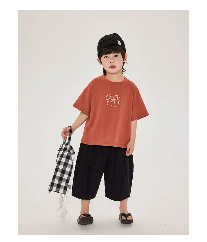 Boys T-Shirt Brown Print Cotton Shorts Set — feature 18