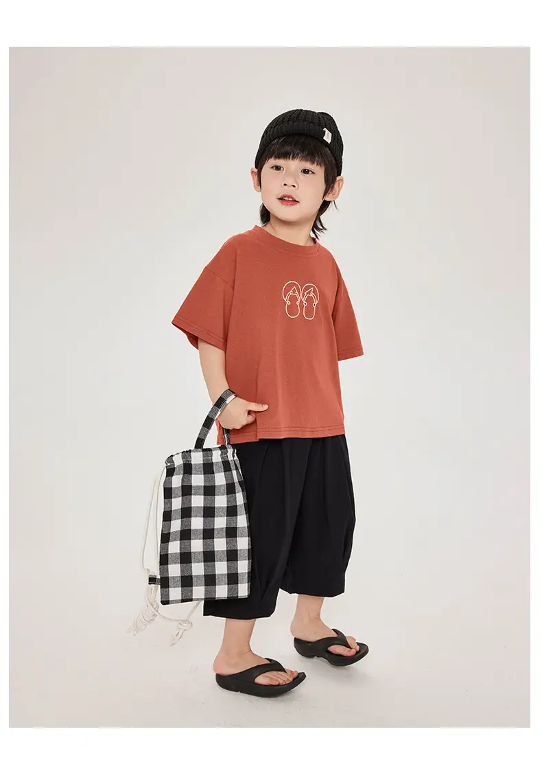 Boys T-Shirt Brown Print Cotton Shorts Set — feature 19