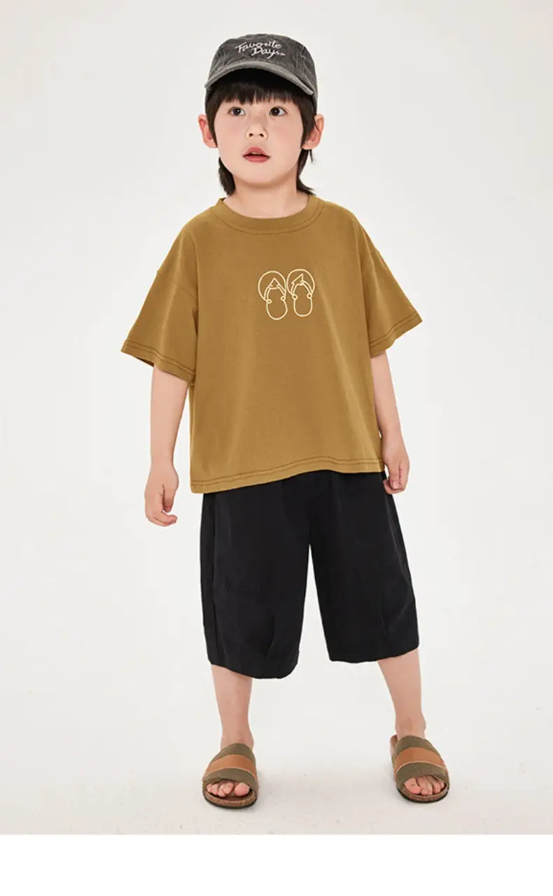 Boys T-Shirt Brown Print Cotton Shorts Set — feature 2